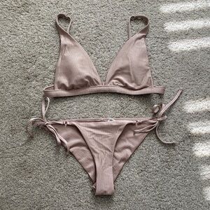 Aerie Ribbed Champagne Bikini Set